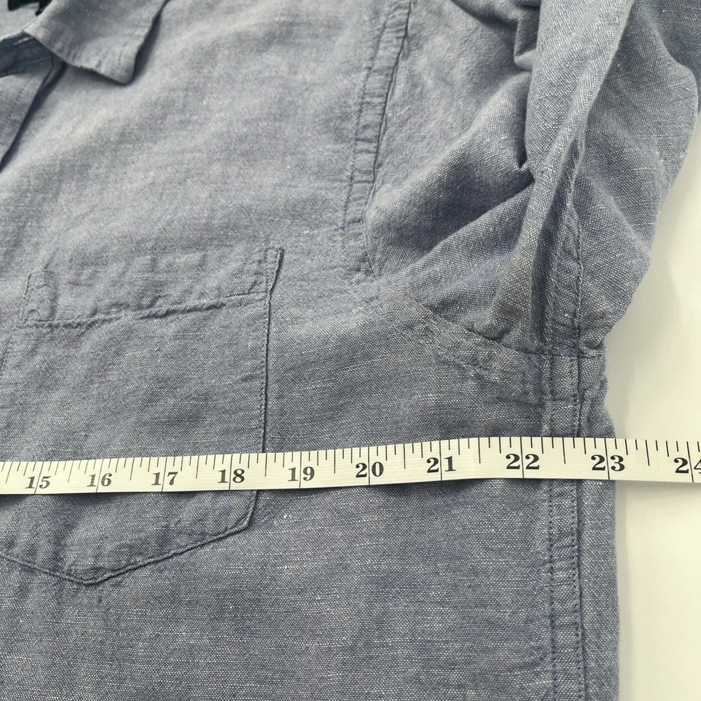 Banana Republic Slim Fit Blue Linen Cotton Blend Button‎ Down Shirt Size L